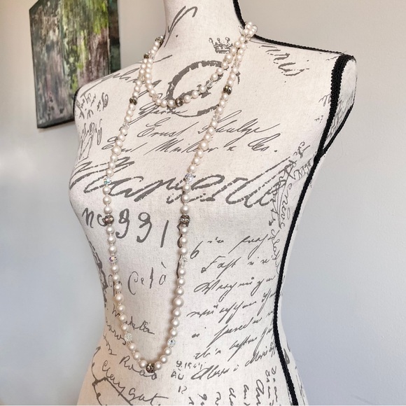 Vintage Judy Lee Faux Pearl Aurora Borealis Signed Necklace - Picture 2 of 11